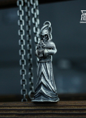 纯银十字架祈祷骷髅钥匙扣吊坠