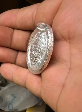 定制手工雕刻999纯银黄财神吊坠吊牌男女银饰项链挂件发财