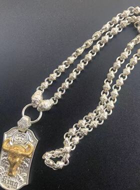 泰饰缘潮流欧美皇冠牛头王立体吊牌男士吊坠项链复古做旧轻奢重工