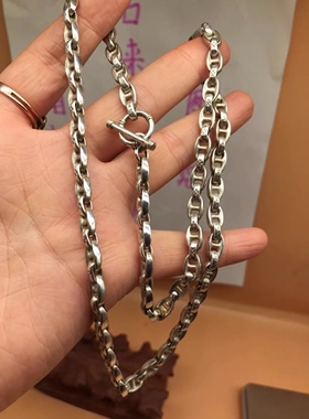 做旧白铜镀银苗族银手工雕刻链子银链项链男女霸气银饰项链现货