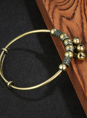 古铜做旧铃铛手镯推拉闺蜜礼物