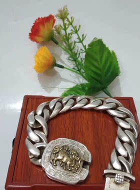 做旧白铜镀银铸造手链霸气手镯