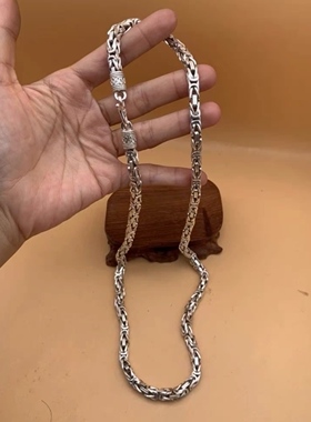 做旧白铜镀银苗族银手工雕刻链子银链项链男女霸气银饰项链现货