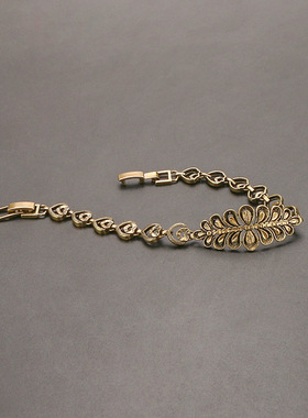 跨境货源创意朋克树叶古铜手链配饰潮人复古黄铜街头嘻哈个性饰品