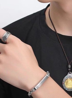 复古泰银镀银外圈可转动戒指男女创意闭口做旧单身个性指环代发