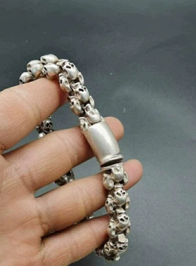 做旧白铜镀银铸造雕刻手链嘻哈风