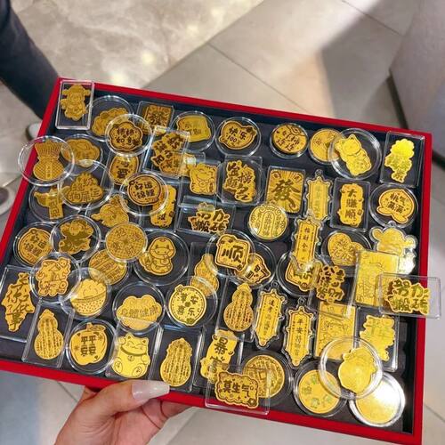 马年新款水贝999足金2mg手机贴公主请发财财神好柿连连金箔贴纸 - 图2