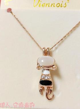 饰品玫瑰金黑白猫眼石不掉色短链