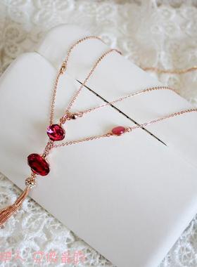 玫瑰金色流苏多层毛衣链