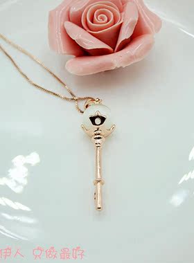 玫瑰金猫眼石简洁风钥匙项链包邮