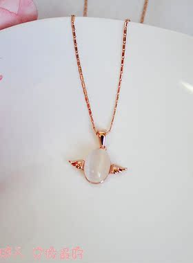 玫瑰金色猫眼石项链防过敏天使蛋