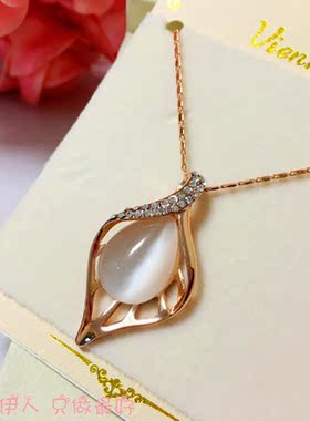 饰品玫瑰金色镂空树叶水晶短链