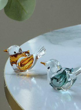 水晶猫狗琉璃小鸟动物工艺品小摆件桌面创意装饰品送礼物玻璃雕像