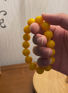 淄博博山正宗原创琉璃鸡油黄手串纯手工烧制手链12mm文玩手串