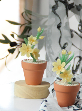 淄博创意琉璃迎春花花卉盆栽仿真多肉公室桌面玻璃工艺品摆件