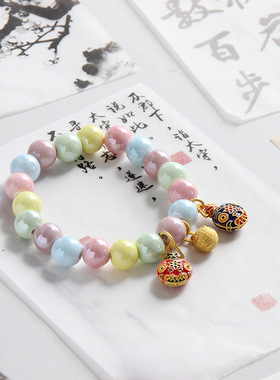 淄博琉璃吞金兽樱花粉瓷网红女香灰手串景区手链饰品情侣礼物