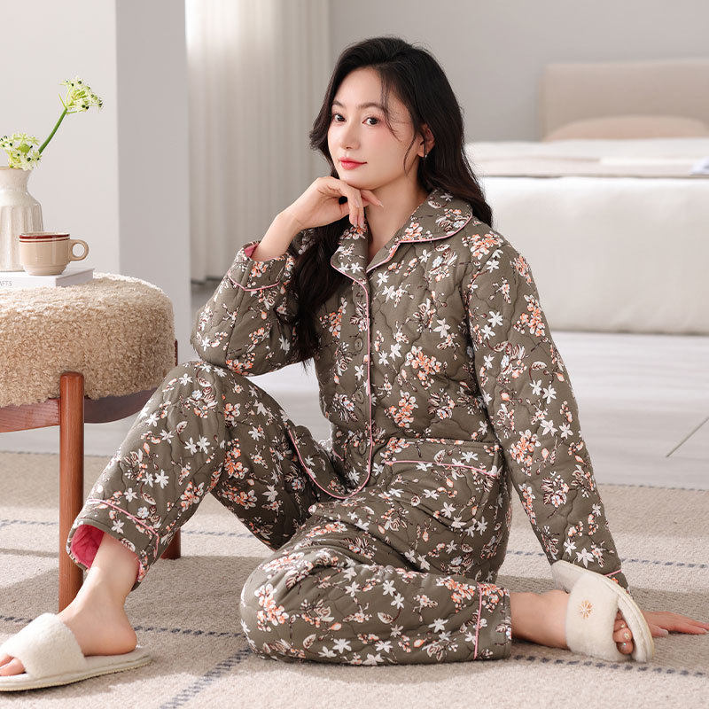 冬季夹棉睡衣女纯棉长袖三层加厚加绒棉袄冬天保暖妈妈家居服套装,淘宝优惠券,粉丝福利购,淘宝优惠卷