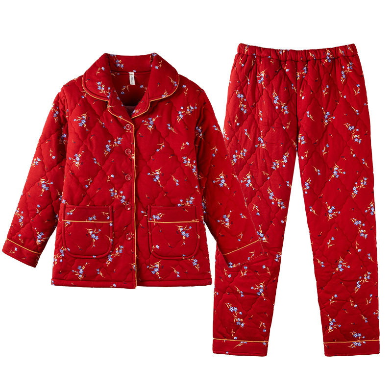 冬季夹棉睡衣女纯棉长袖三层加厚加绒棉袄冬天保暖妈妈家居服套装,淘宝优惠券,粉丝福利购,淘宝优惠卷