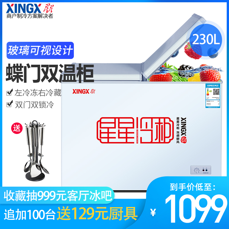 XINGX/星星 BCD-230HE冰櫃冷藏冷凍雙溫冷櫃家用小型商用臥式冰箱