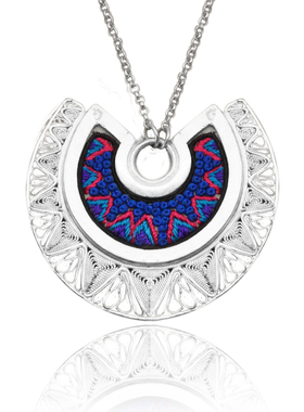 太阳鼓20-60银饰苗绣吊坠手工