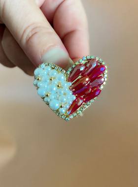 手作红色水晶爱心胸花胸针