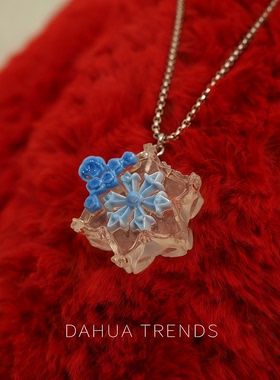 透明蓝玫瑰雪花 小众设计文艺个性蓝调潮流ins风长款项链饰品配饰