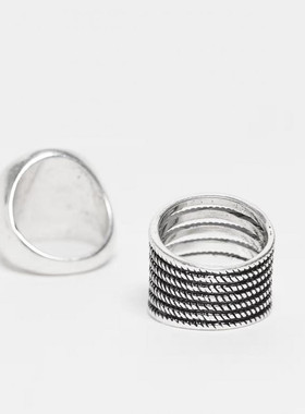 美女当家英国代购全新款复古做旧银嘻哈朋克风小众设计感戒指套装