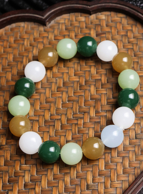 天然和田玉多宝手链多彩玉石手串