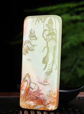 和田玉青白玉籽料观音挂件手把件