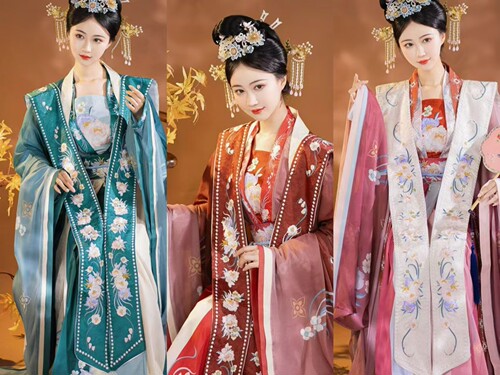 出租宋制汉服女霞披款中式婚礼敬酒出门婚服元旦节舞台表演走秀 - 图0