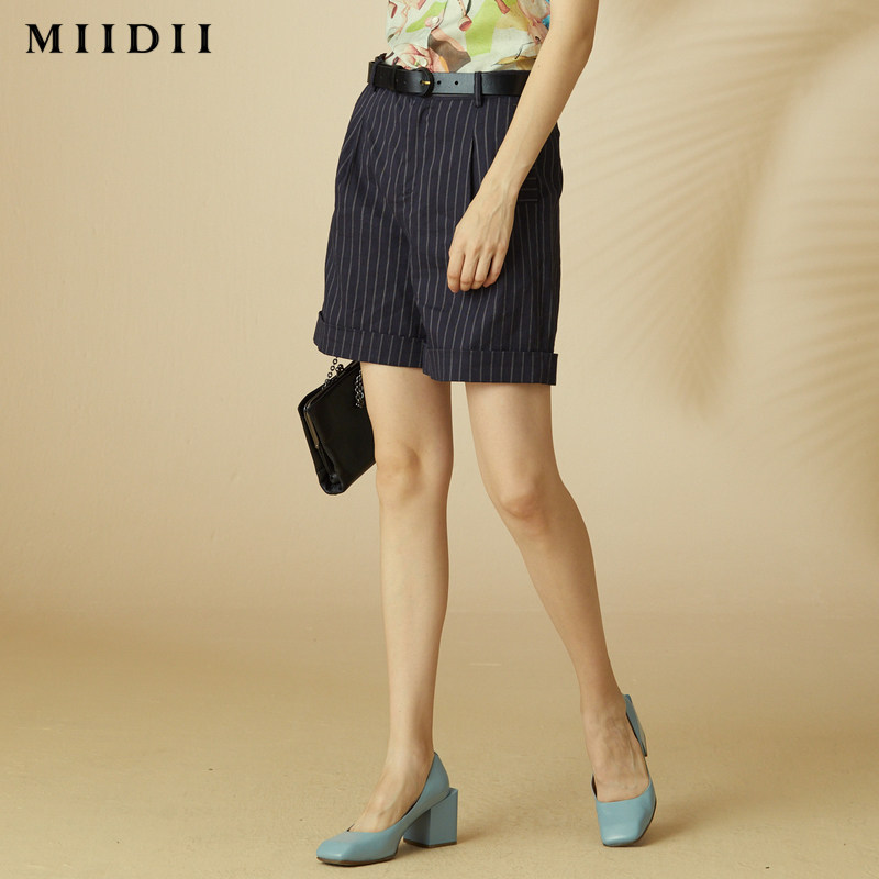 miidii /谜底20后幅贴绣花亚麻短裤 谜底休闲裤