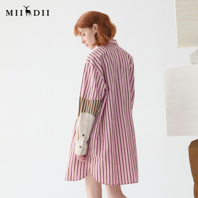 Mystery pink striped shirt dress 2025 spring new retro literary embroidered H-shaped dress 251ML0114
