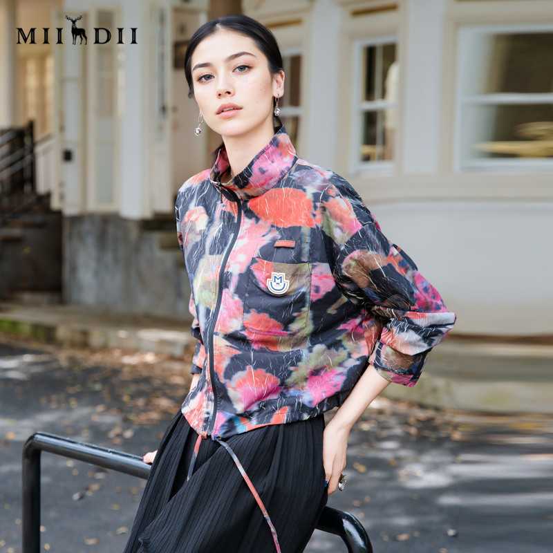 谜底花色短外套女2025秋季新款户外休闲运动百搭薄外套257MW7822 - 图0