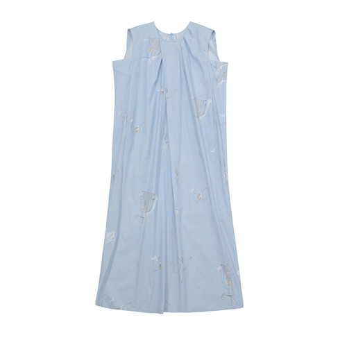 谜底连衣裙无袖女2025夏新品气质度假印花宽松H型中长裙252ML0609 - 图3