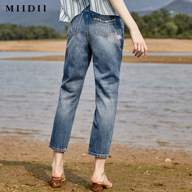 谜底20夏季新款个性纯棉绣花牛仔裤 谜底牛仔裤