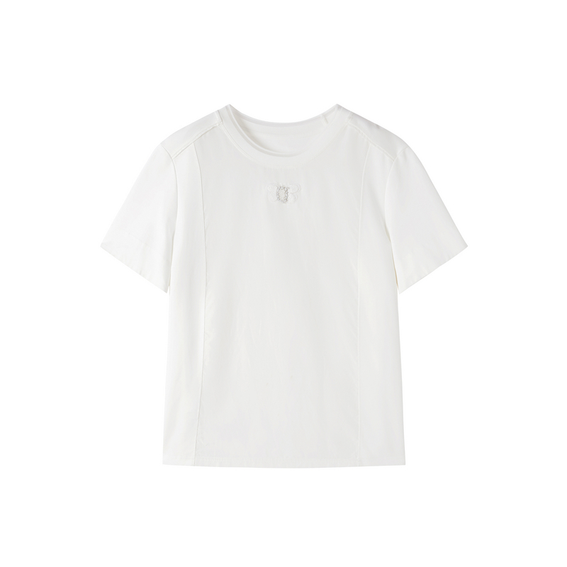 谜底白T恤短袖女2025秋季新品休闲百搭蜜蜂刺绣简约上衣253MT1157 - 图3