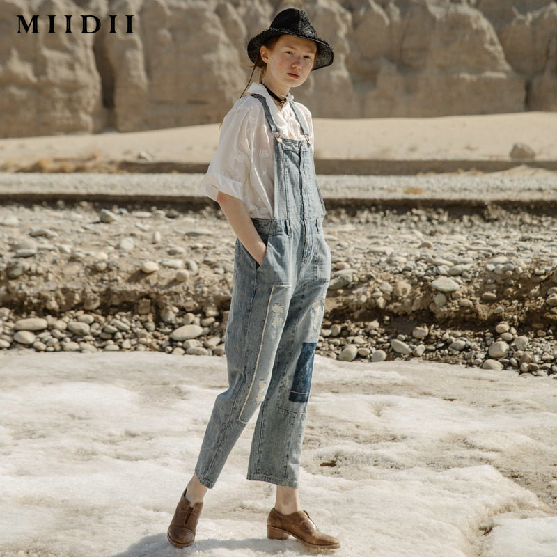 【商场同款】谜底2019秋新品女背带裤 谜底牛仔裤