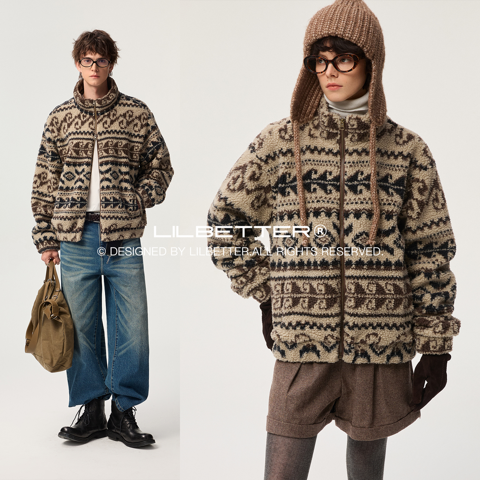 Lilbetter复古费尔岛摇粒绒夹克2025冬民族风毛绒保暖立领厚外套 - 图0