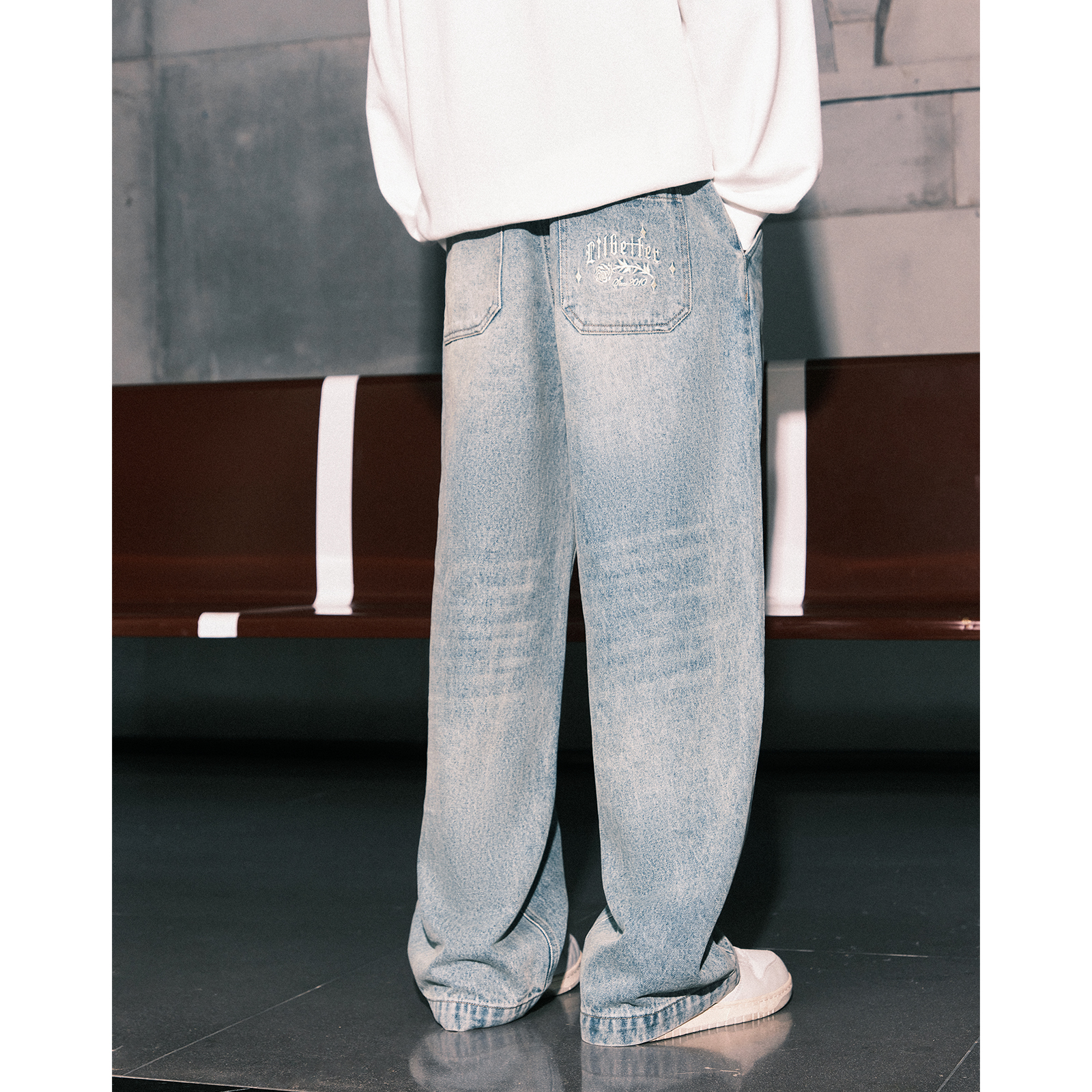 Lilbetter【陈少熙同款】夜光刺绣牛仔裤男美式裤子水洗直筒长裤