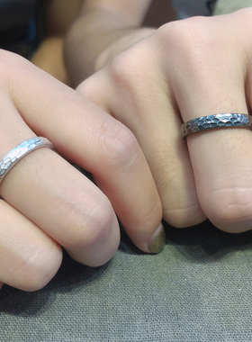 不规则锤纹经典手工男女加大对戒