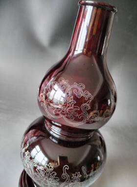 包邮潍坊特色传统工艺品精品红木嵌银丝宝葫芦天然大漆精工制作