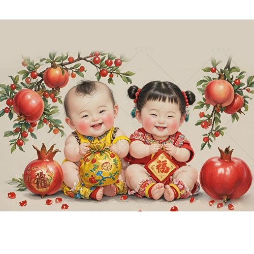 求子贴画早生贵子多子多福胖娃娃画报福娃金童玉女宝宝图海报年画 - 图0