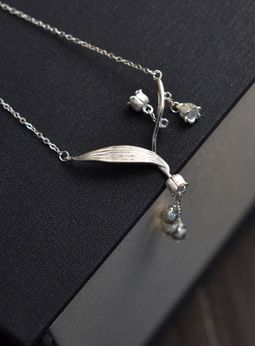 999足银拉丝项链拉丝铃兰花小众