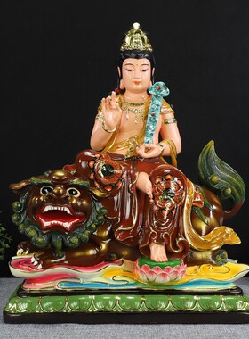16寸极古彩家居佛堂带骑文殊普贤座骑师利菩萨中式树脂佛像摆件