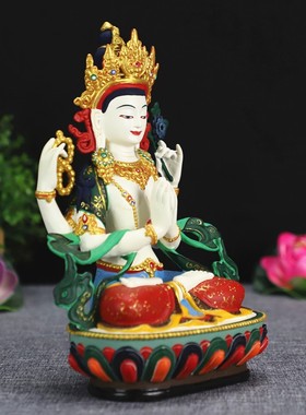8寸纯铜精工彩四臂观音观世音雪域西藏的守护神密宗中式佛像摆件