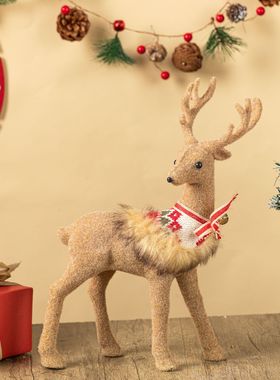 圣诞节麋鹿装饰品 家居装饰氛围摆件 围巾可爱小鹿 派对装饰礼物