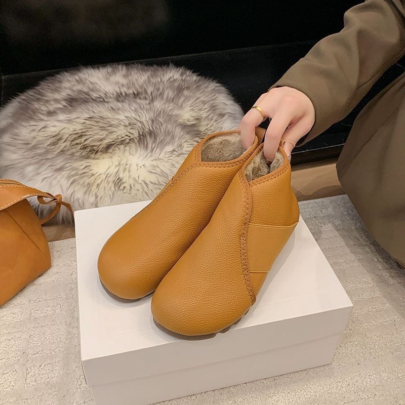 平底短靴百搭轻便女棉靴雪地靴女2025冬季新款皮面加绒保暖一脚蹬,淘宝优惠券,粉丝福利购,淘宝优惠卷