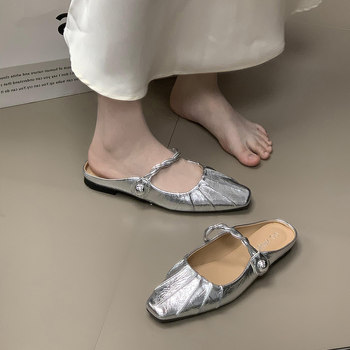 ເກີບແຕະ ocean one French pleated flat slippers for women 2024 summer fairy style toe toe mules