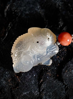 《怪童话》阿拉善玛瑙玉髓透光俏色料手工雕刻变色龙树枝吊坠挂件