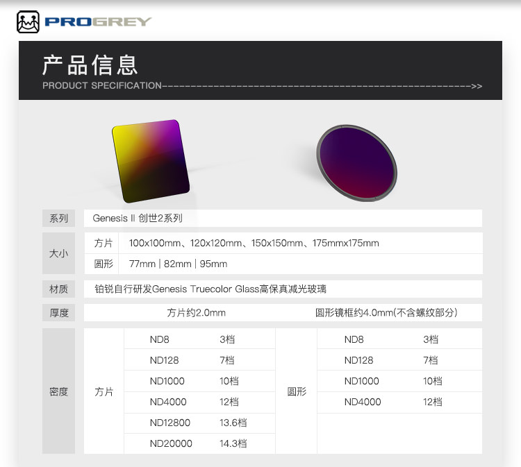 铂锐Progrey 插片方片创世2减光镜 ND128 7档中灰非可调nd低色偏 - 图0